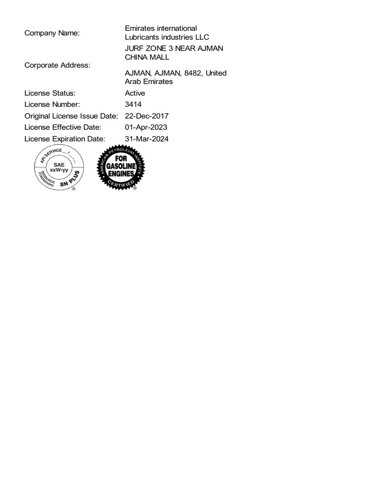 EOLCS Directory EMIRATES INTERNATIONAL LUBRICANTS INDUSTRIES LLC PDF