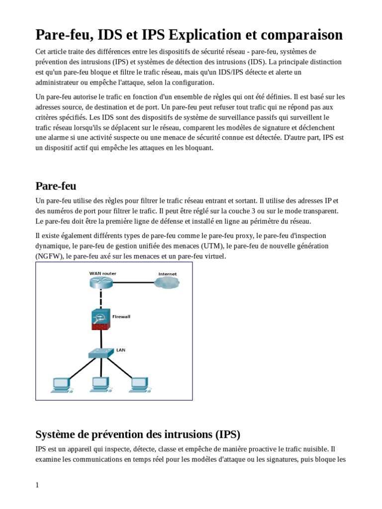 Comparaison des pare-feu, IDS et IPS | PDF | Pare-feu (informatique ...