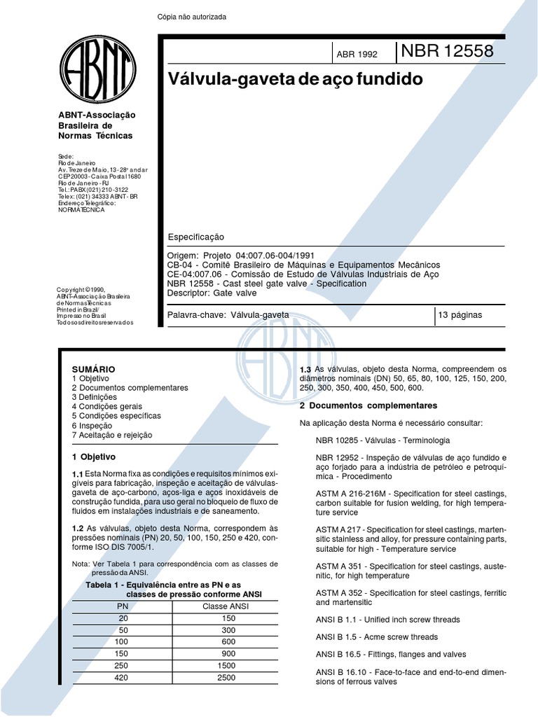 Válvula-Gaveta de Aço Fundido - NBR 12558 | PDF | Válvula | Parafuso