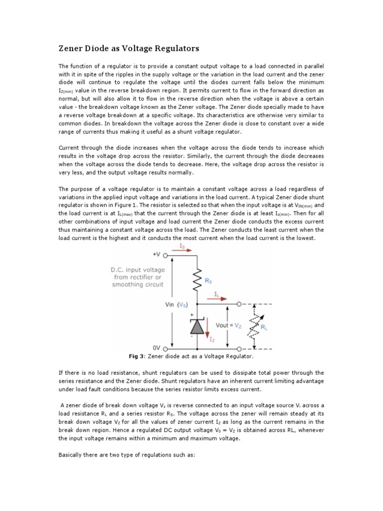 Zener Diode as Voltage Regulators PDF