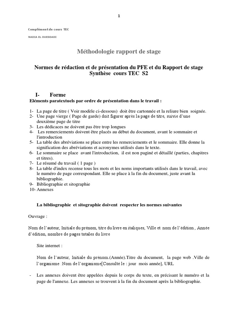 Méthodologie du Rapport de Stage | PDF