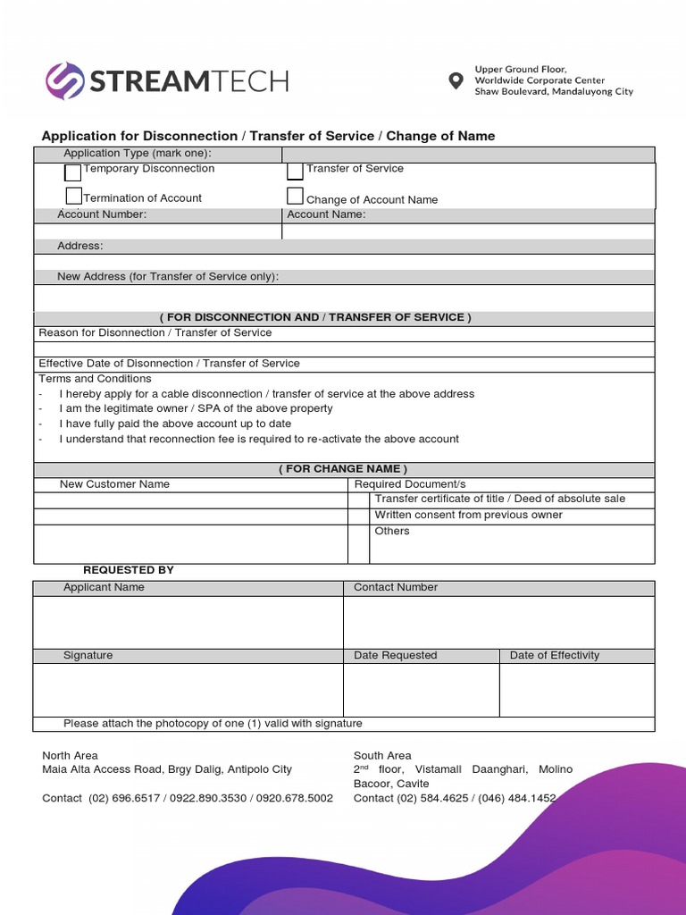 Disconnection and Transfer Application Form | PDF