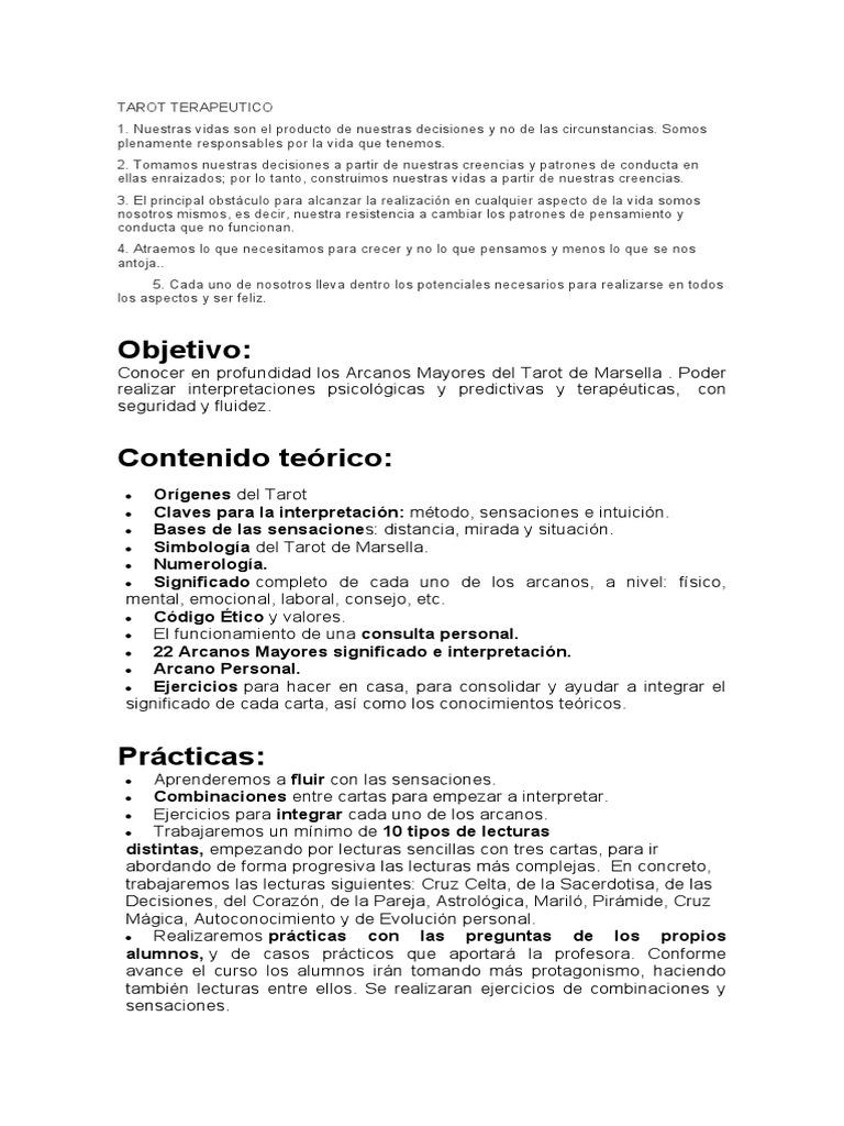 Curso de Tarot Terapéutico Online | PDF | Tarot | Arcanos Mayores