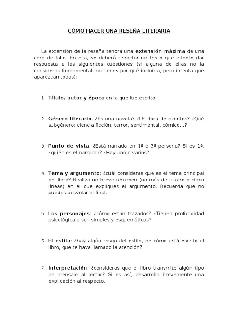 CÓMO HACER UNA RESEÑA LITERARIA