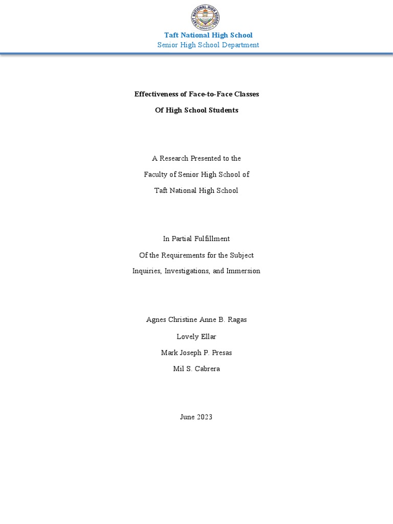 Effectiveness of Face-to-Face Classes | PDF | Educational Technology ...