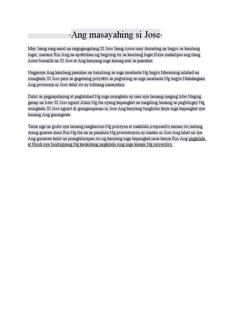 Ang Masayahing Si Jose | PDF