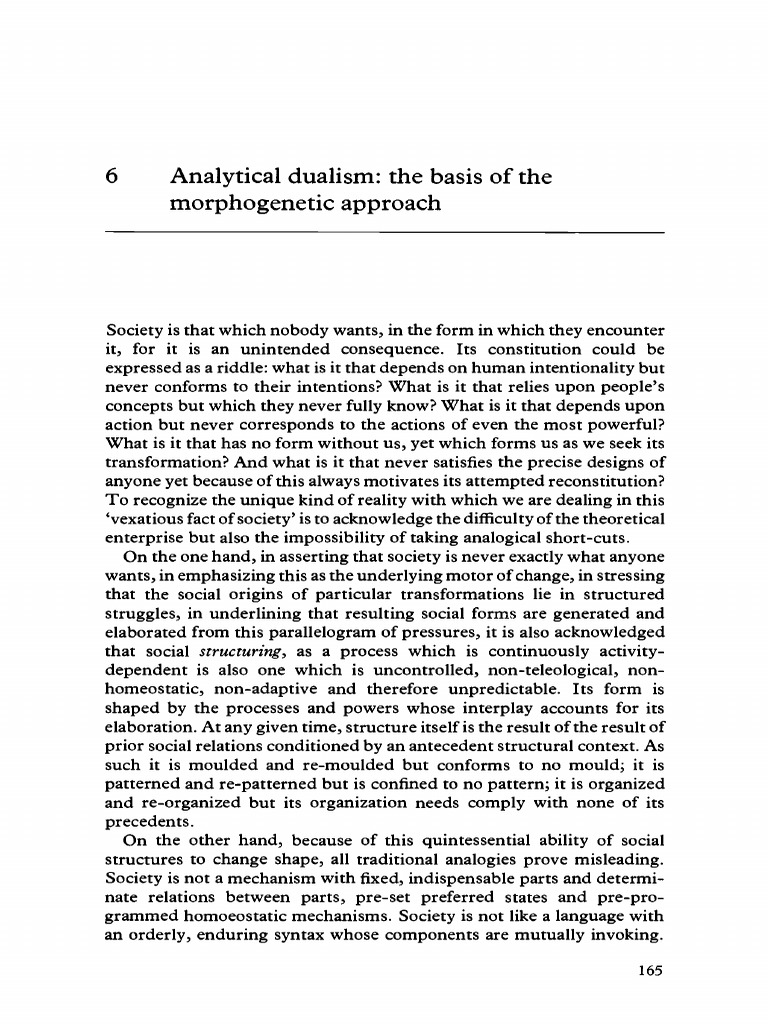 Analytical Dualism in Morphogenetic Theory | PDF | Emergence ...