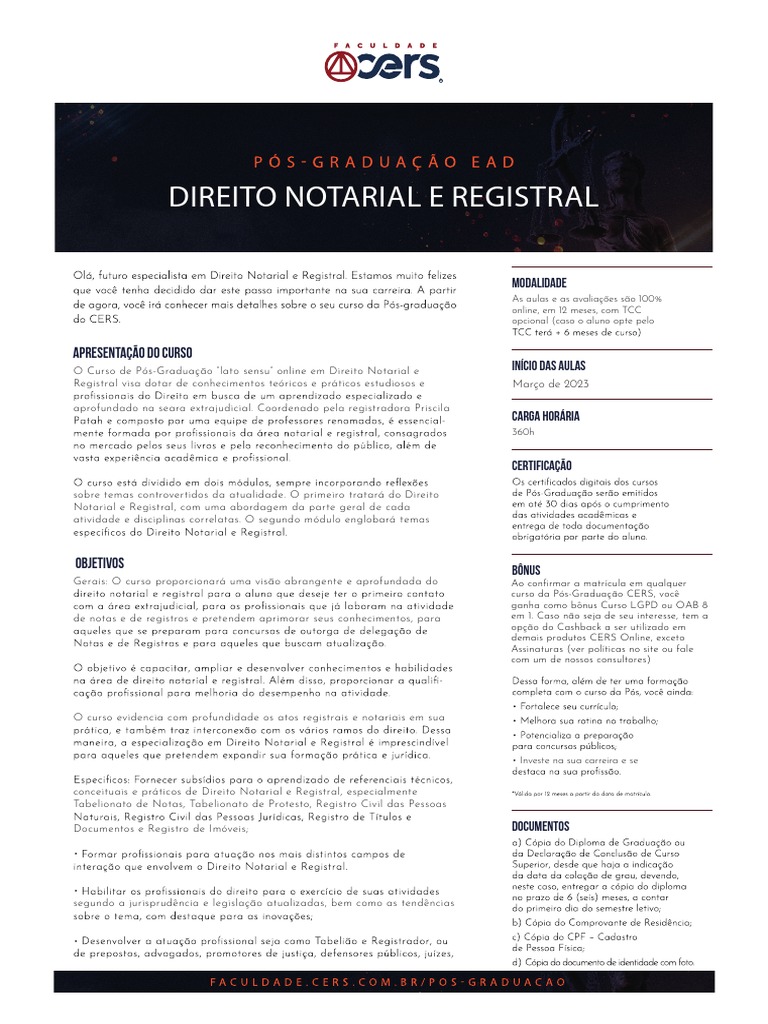 Pós-Graduação em Direito Notarial Online | PDF