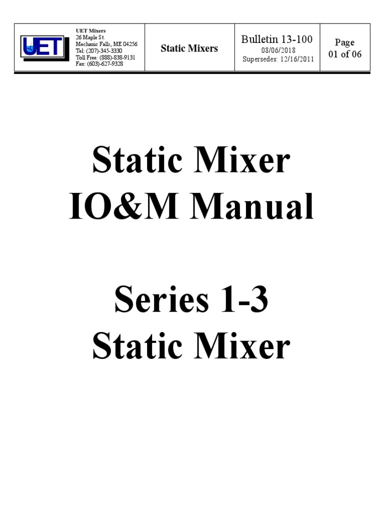 Manual Static Mixers Series 1 3 PDF Pipe (Fluid Conveyance) Pump