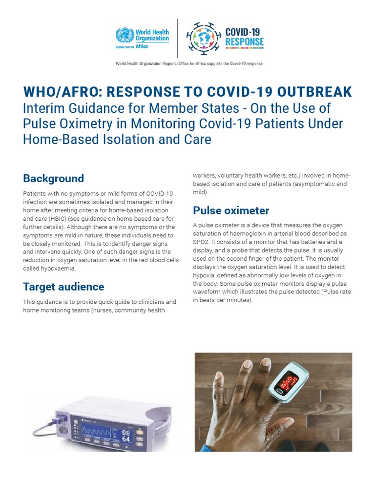 GUIDELINES FOR THE USE OF PULSE OXIMETRY IN MONITORING COVID19