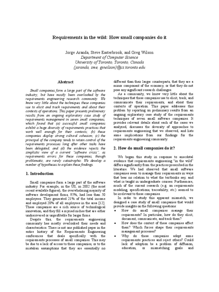 Small Software Firms' Requirements Practices | PDF | Collaboration ...