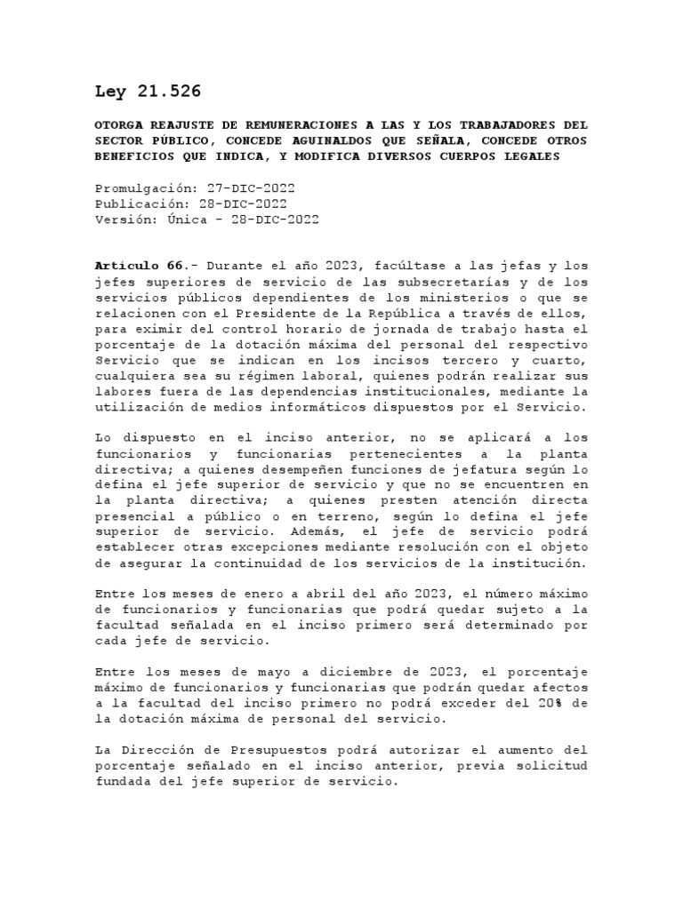 Art 66 Ley 21526 Teletrabajo | PDF | Finanzas y dinero