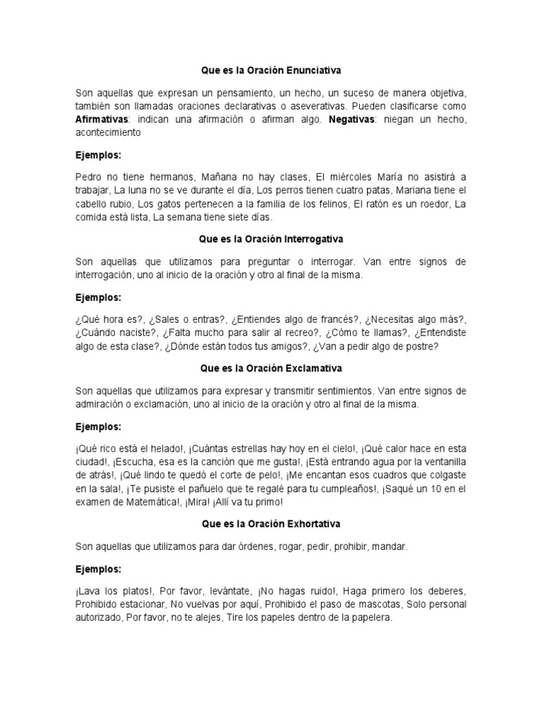 Tipos de Oraciones y Ejemplos | PDF | Artes del Lenguaje y Comunicación ...