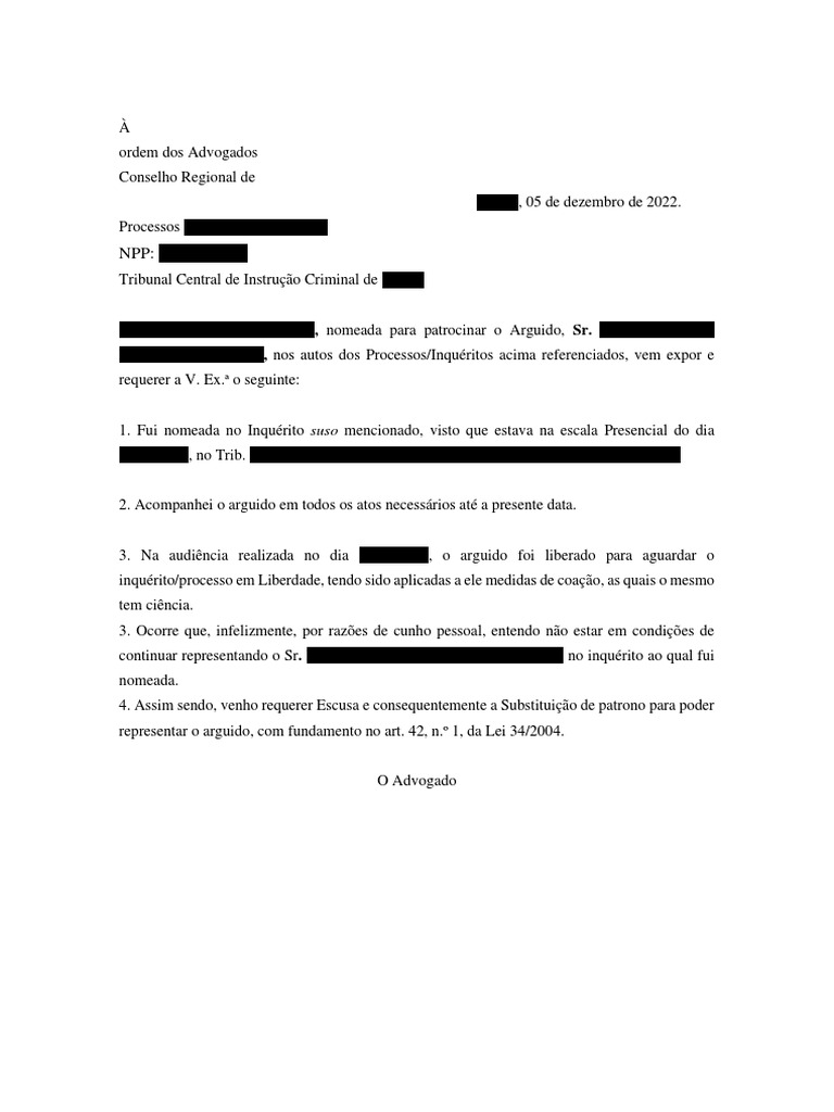 Pedido de Escusa de Advogado | PDF