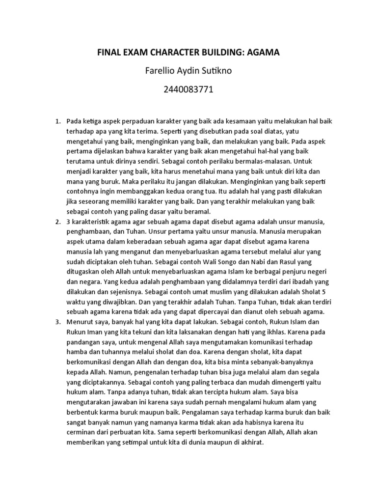 Final Exam Character Building | PDF