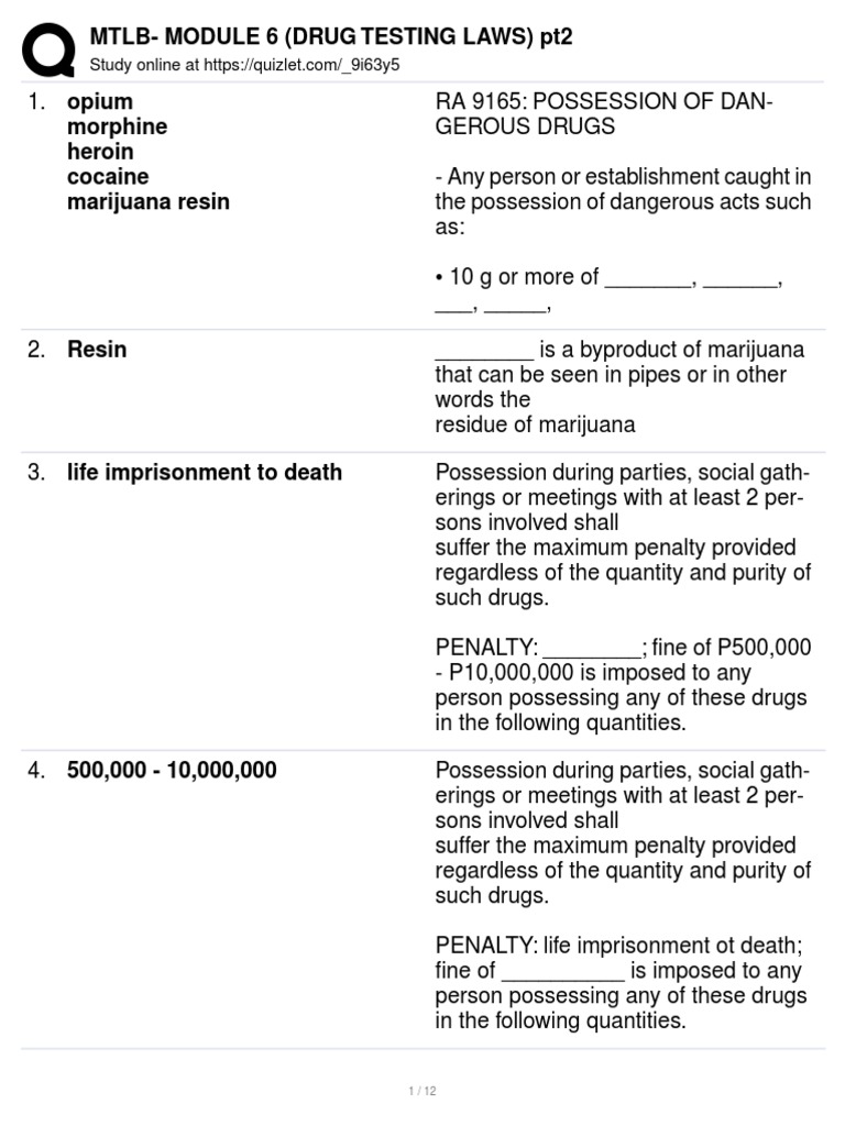 MTLB MODULE 6 (DRUG TESTING LAWS) pt2 PDF Drug Test Health Care
