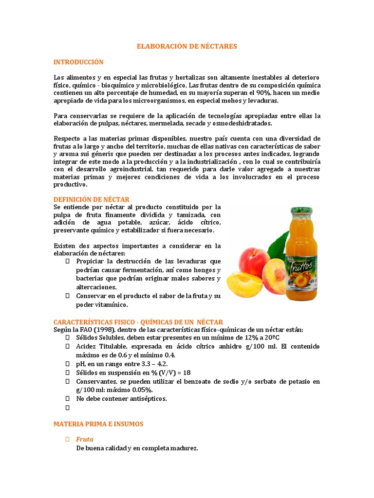 Elaboración de Néctares de Frutas | PDF | Cocina, comidas y vino ...