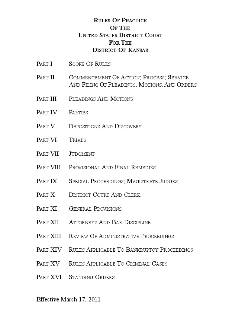 Kansas Federal Court 2011 Local Rules | PDF | Service Of Process |  Discovery (Law)