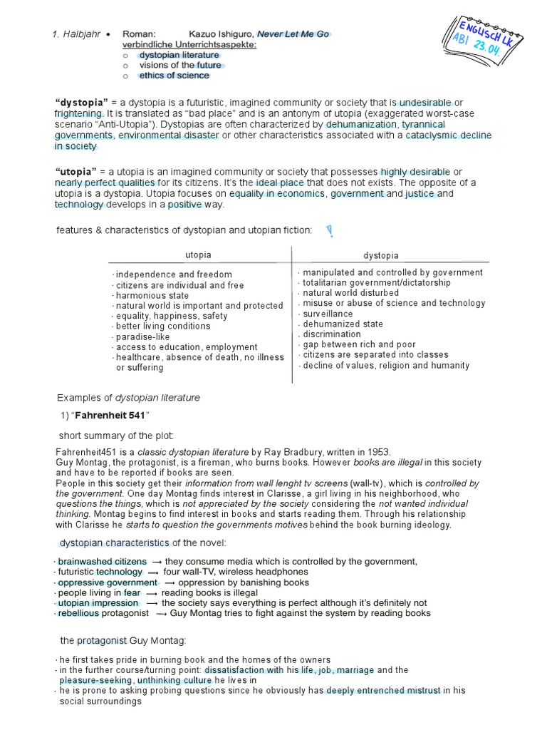 Englisch LK - Abitur 2021 (1. Halbjahr) | PDF | Dystopia | Cloning