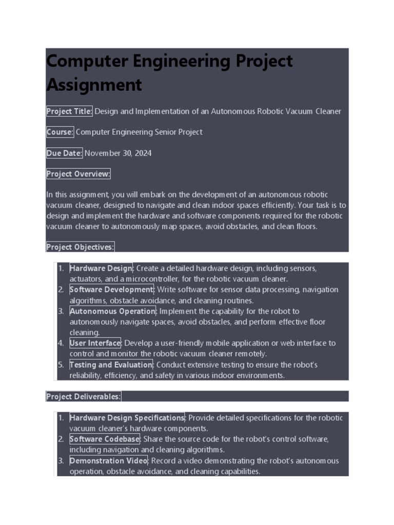 Computer Engineering Project Assignment | PDF | Robotics | Software