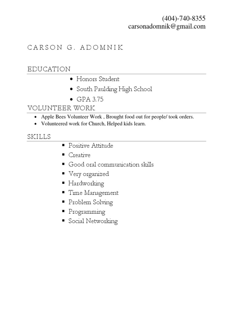 Sample High School Resume | PDF
