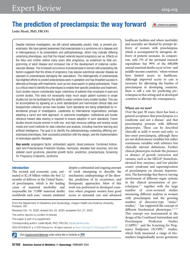 The Prediction of Preeclampsia The Way Forward 20 | PDF | Women's ...