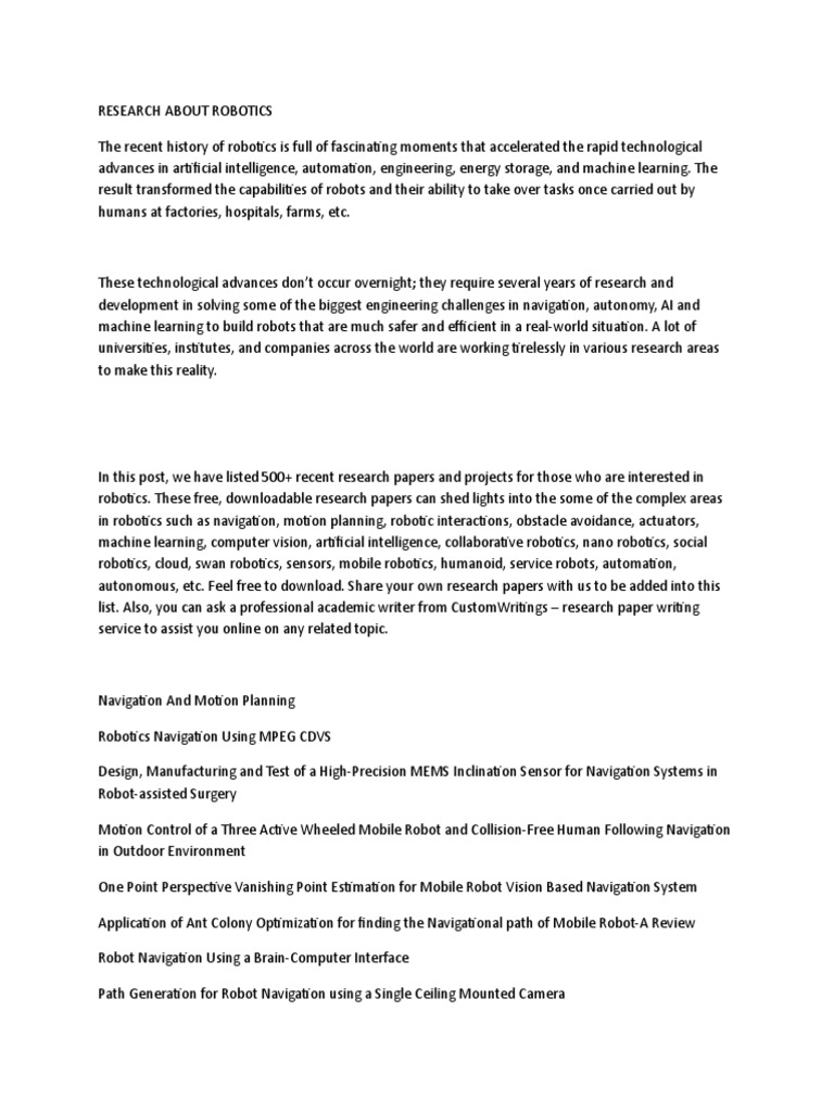Research About Robotics Pdf Robotics Robot