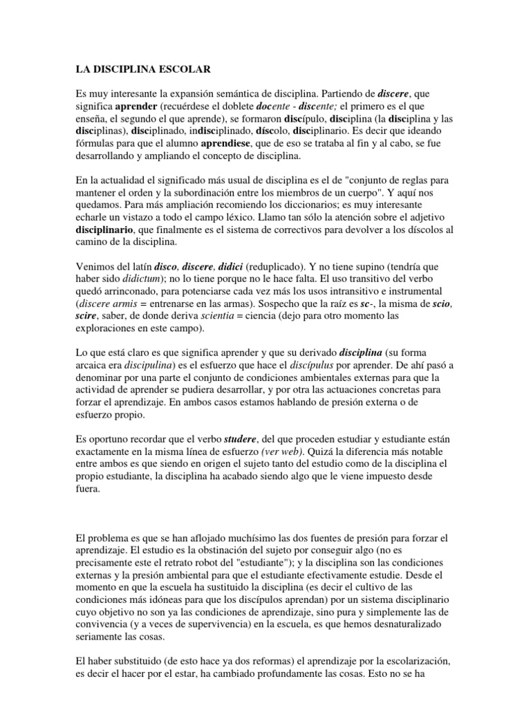 Significado y Valor de la Disciplina Escolar | PDF | Disciplinas ...