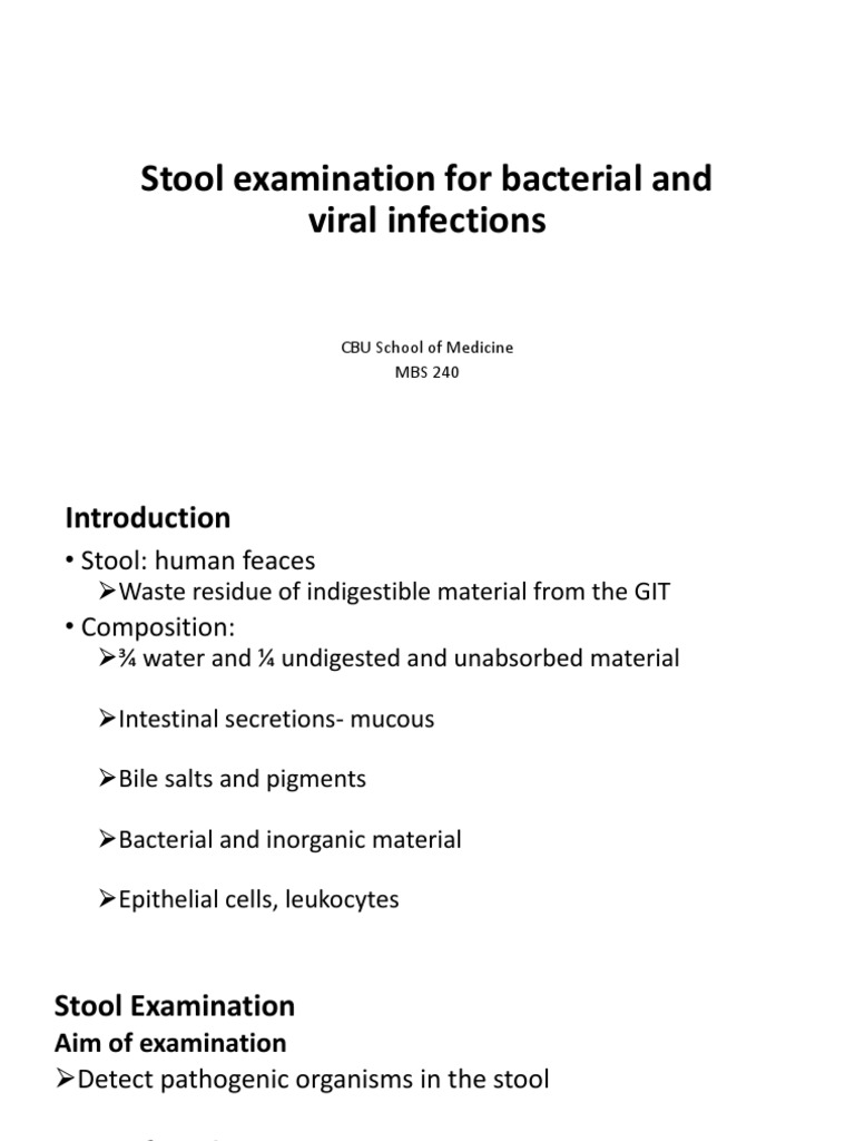 Stool Examination For Bacterial and Viral Infections PDF