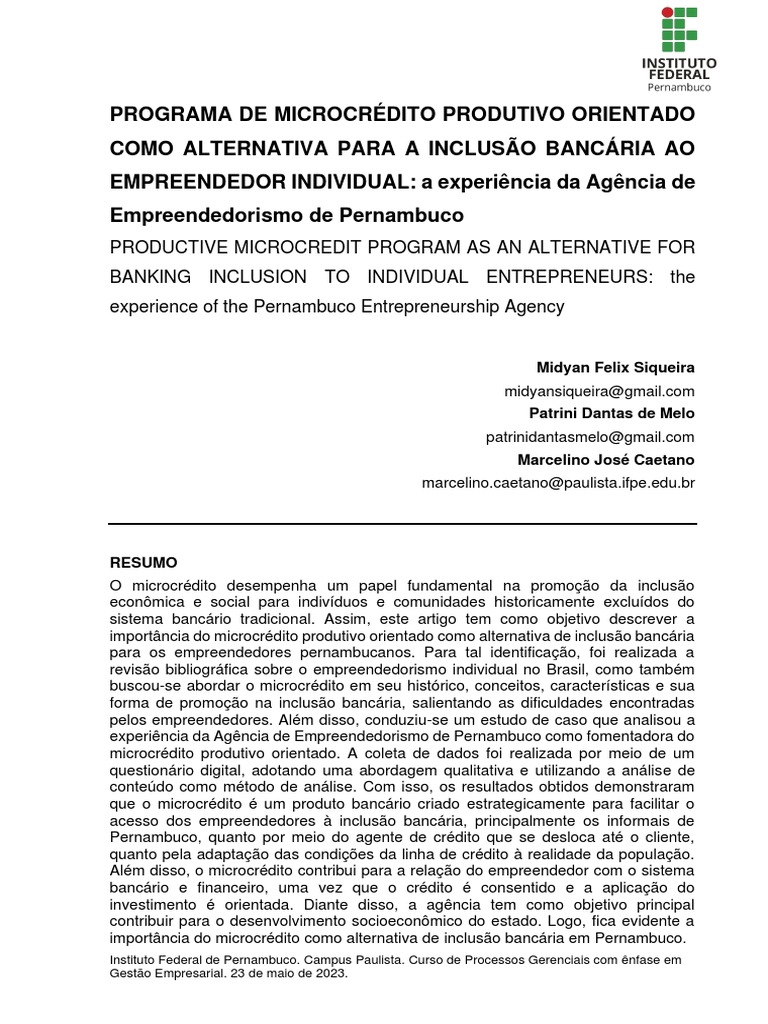 Microcrédito e Inclusão Bancária em PE | PDF | Negócios