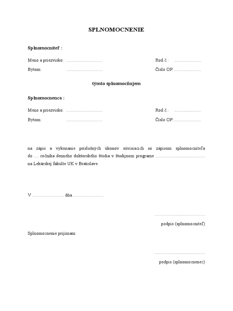 Splnomocnenie Na Zapis | PDF