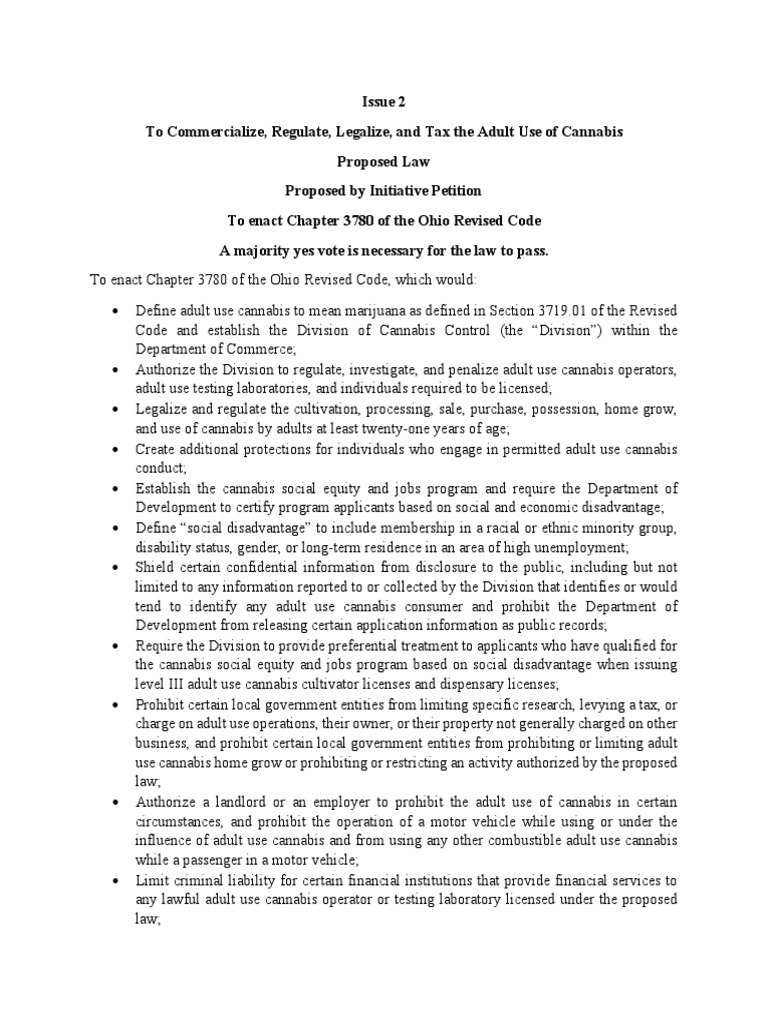 Ohio Issue 2: Cannabis Ballot Language | PDF | Taxes | Use Tax