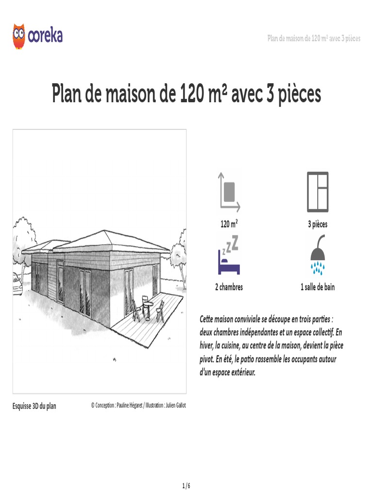 Plan de maison 120 m² avec 3 pièces | PDF
