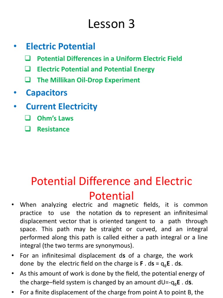 Lesson 3 Electric Pot Capacitors Current Electricity PDF Capacitor