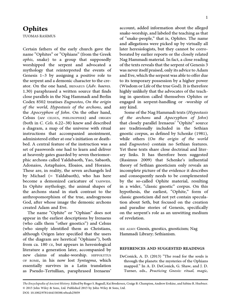 Ophite Gnosticism and Serpent Mythology | PDF | Gnosticism ...