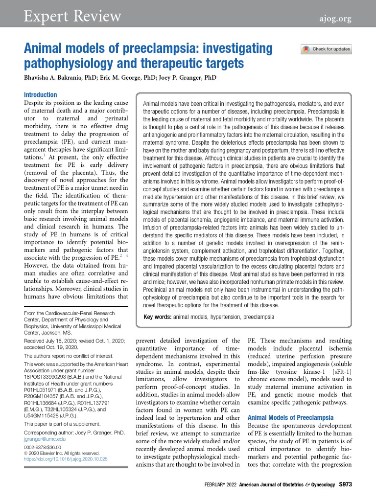 Animal Models of Preeclampsia Investigating Patho PDF