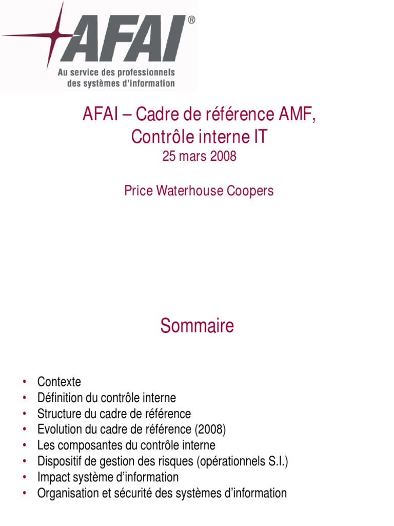 Composantes du contrôle interne AMF | PDF | Contrôle interne | Sécurité