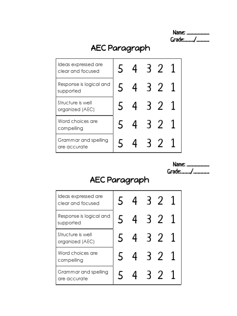 AEC Paragraph Grading Rubric | PDF