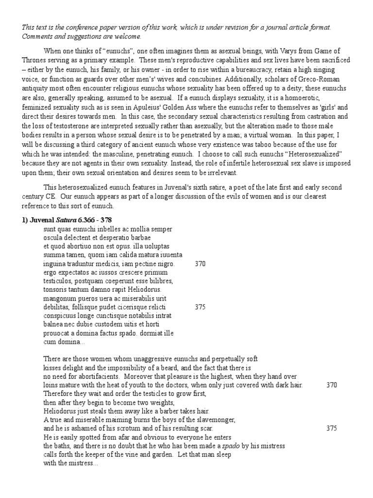 The Heterosexualized Eunuch in The Roman | PDF | Testicle