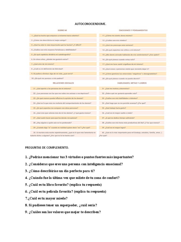 Preguntas para el Autoconocimiento | PDF | Relaciones personales ...