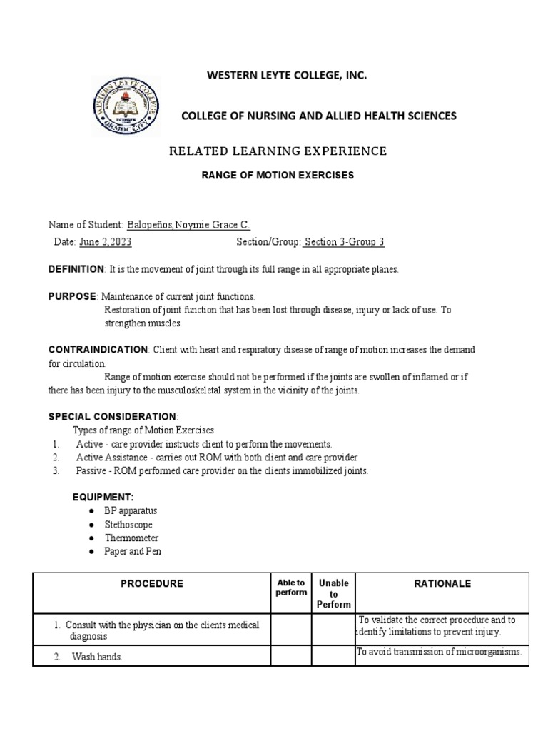 RangeofMotionExerciseProcedure PDF Anatomical Terms Of Motion