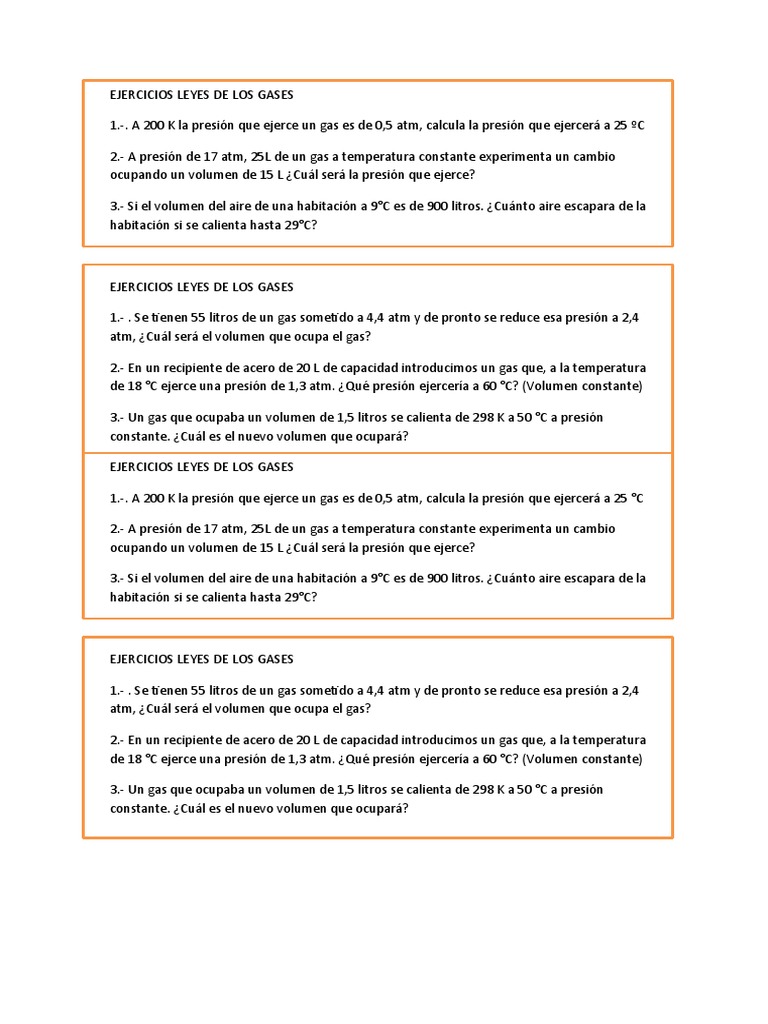 Ejercicios de Leyes de los Gases 2 ESO | PDF | Hogar, jardinería y ...