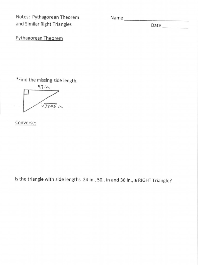 1 Notes Pythagorean Theorem and Similar Right Triangles | PDF