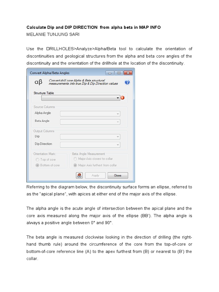 Calculate Dip and DIP DIRECTION From Alpha Beta in MAP INFO PDF