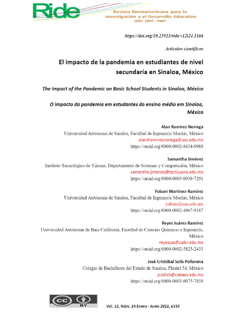 El Impacto de La Pandemia en Estudiantesde Nivel Secundariaen Sinaloa ...