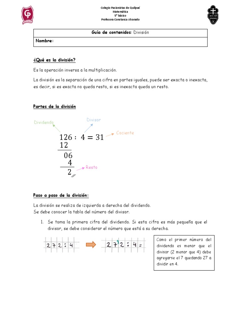 Guia de divisiones | PDF | División (Matemáticas) | Álgebra abstracta