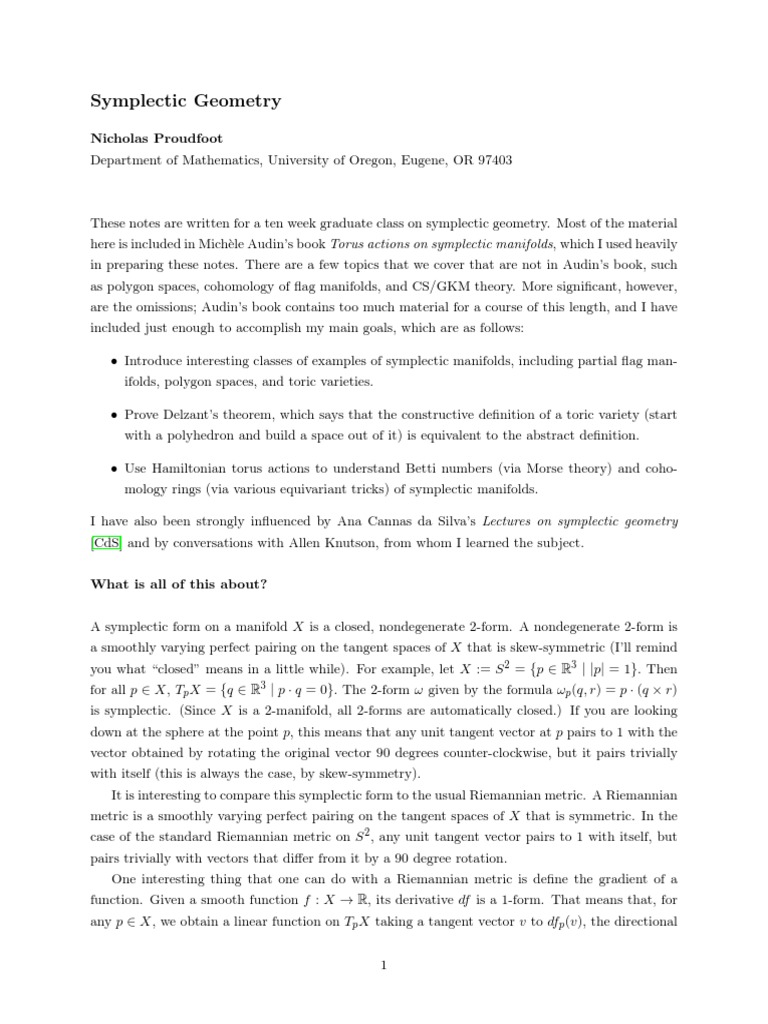 Symplectic Manifolds4 PDF Differentiable Manifold Differential Form