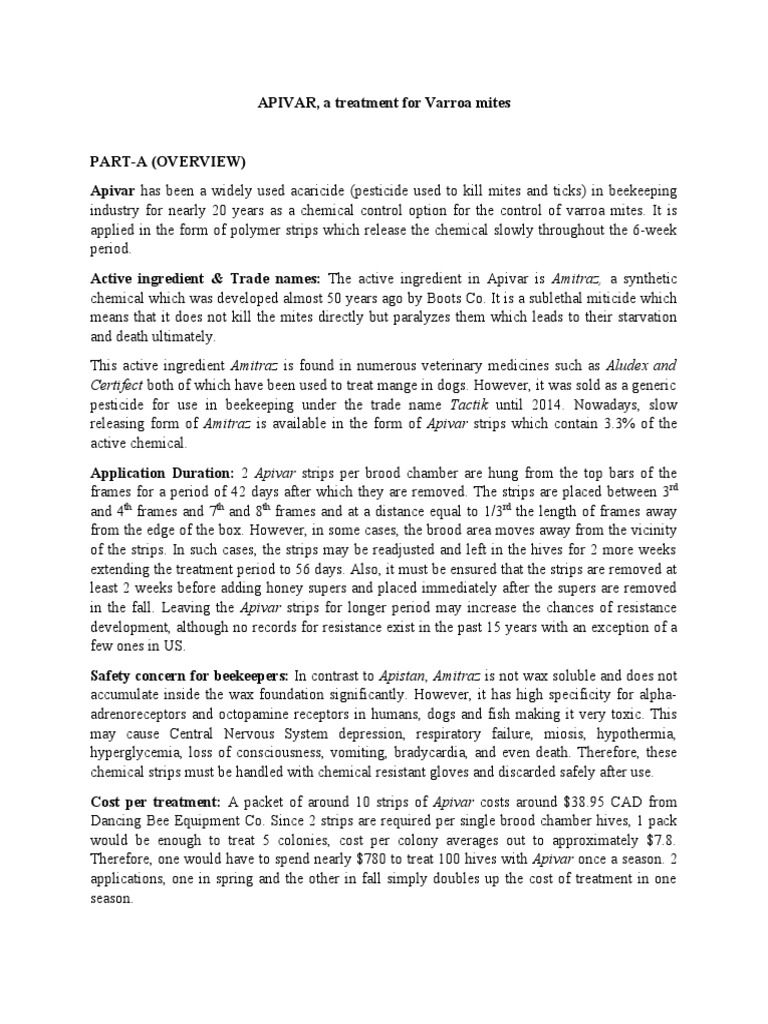 Apivar Treatment Instructions