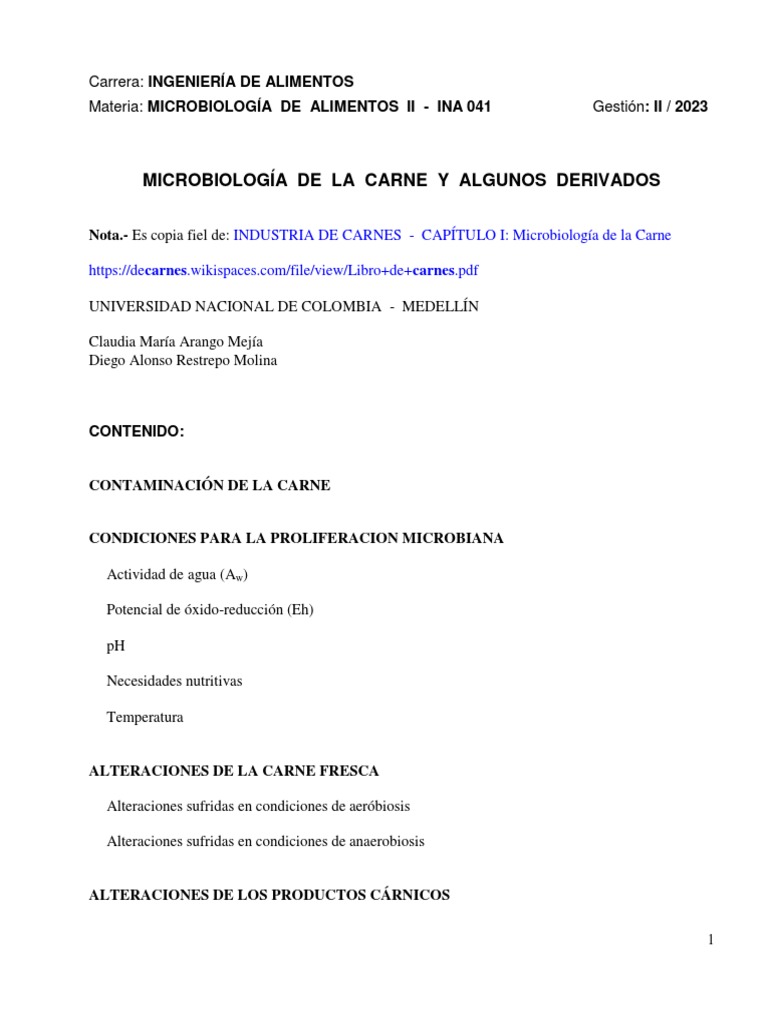 3 Microbiología de Carnes 2023 | PDF | Carne | Alimentos