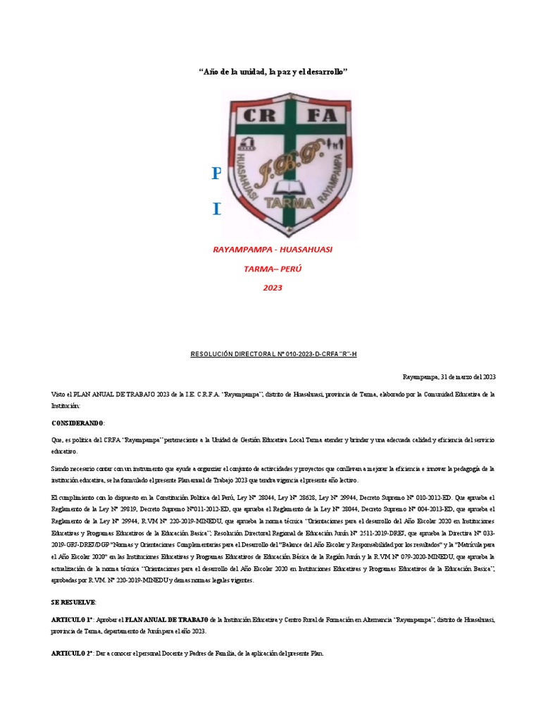 Plan Anual CRFA 2023 Rayampampa | PDF | Negocios